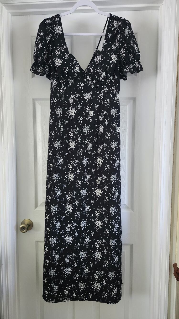 Inspired Hearts Black Floral Maxi Dress Size XL Milkmaid Cottagecore #355